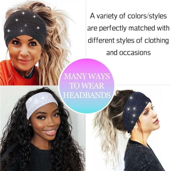 Wide Rhinestone Headbands Sparkly African Head Wraps Bling Head Scarf Motorcycle - Picture 5 of 8